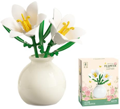 Lily Bouquet Building Blocks Set with Vase, Faux Flowers Building Set, Flower Botanical Collection Blocks Kit for Adults, Teen Boys, Girls, Home Décor, Office Decor, Mum Gifts