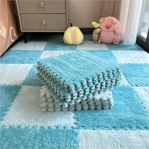 10/20PCS Soft Floor Milk Mat for Home, Puzzle Rug, Milk Rugs Carpet Tiles, Milk Matchwork Rugs, Milk Velvet Patchwork Rugs, Thickened Soft Puzzle Play Area Rugs(Sea salt,20PCS)