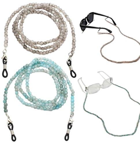 MIRKUZI Brillenbänder & -ketten für Damen 2 Stück Damen Brillenketten Kristall Sonnenbrillenketten Maskenketten Edelstein Brillenbänder Brillenseile Lesebrillengestelle Myopiebrillen