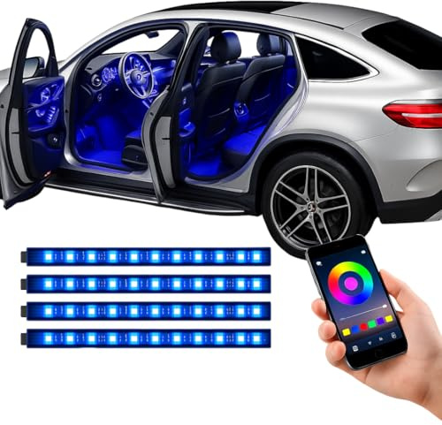 AutoGadgets24® Ambientebeleuchtung für Fahrzeug mit App Steuerung | LED Innenraumbeleuchtung, Auto Füße Licht für stilvolle Deko, Zubehör | USB Anschluss