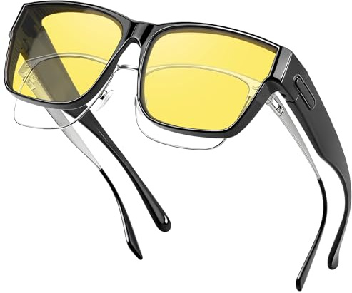 Nlieanuc Polarisées Surlunettes Conduite de Nuit - Surlunettes de Soleil Verre Jaune Anti-éblouissement Lunette Vision Nocturne pour Homme Femme (Noir Jaune)