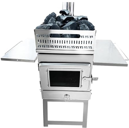 Saunaofen Camping-Klappholzofen, Holzkohle-Brennholz-Lagerung, Saunaofen, Zeltheizung, Brennholz, tragbarer Holzsaunaofen(Silver)