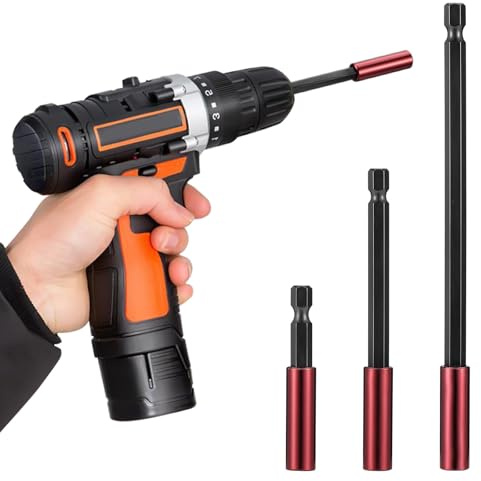 Mynoozi 3PCS Magnetic Extension Bit Holder Set, 60, 100 & 150mm Hex Shank, CR-V 1/4 Inch Drill Bit Hex Extension Tool Holders and Adapter