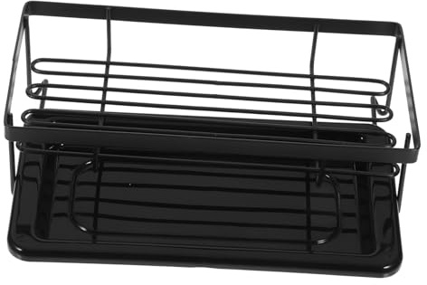 Toyvian Kitchen Sink Organiser Tray Black Iron and Pp Draining Rack with Sponge and Soap Holder for Kitchen and Bathroom Countertop Organizing, Sleek Modern Design