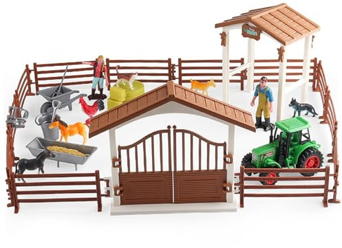 Xoeryoy Bauernhof-Set Fesselndes Ritter-Bauernhofspielzeug-Set mit abnehmbaren Teilen, authentische Bauernhof-Szene, Freizeit-Spielset, pädagogisches DIY-Tier für Kinder