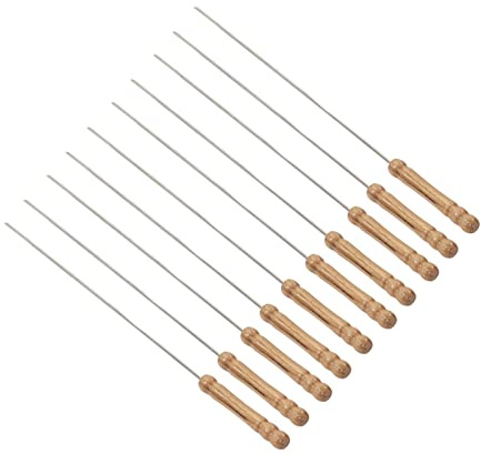 Akozon Bâtonnets de Barbecue en Acier Inoxydable, 10 Brochettes de Barbecue avec Manche en Bois, Accessoires de Portables, 11,8 Pouces