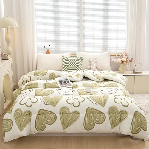 Odot Edredón Invierno Cama 150 180 200, Edredon Nordico Sin Funda Invierno Reversible Acolchado para Cama Ligera y Respirable Manta de Suave para Días Frío (R2175 Corazones Verdes,200x230cm)