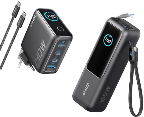 Anker Batterie Externe(25000 mAh, 165 W, 100 W USB-C Ports) & Anker Chargeur (140W USB C, 4 Port)