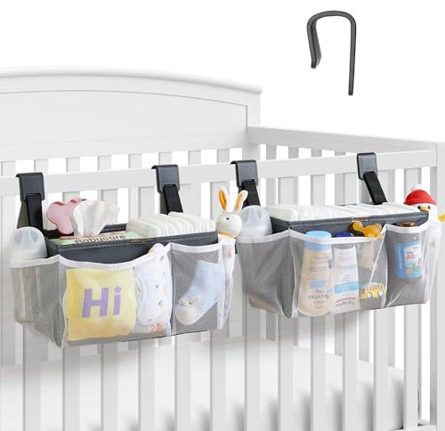 HOGARCOSAS Lot de 2 organiseurs de couches à suspendre de grande capacité, peut contenir plus de 50 couches, tissu lavable avec crochet pour berceau et table à langer