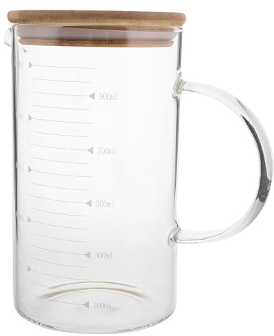 MOTHNUR Jarra Medidora de Vidrio con Tapa y Asa 1000 Ml, Taza Medidora de Líquidos Graduada para Cocina y Bebida, Recipiente Medidor Seguro y Práctico para Agua, Jugo y Vino