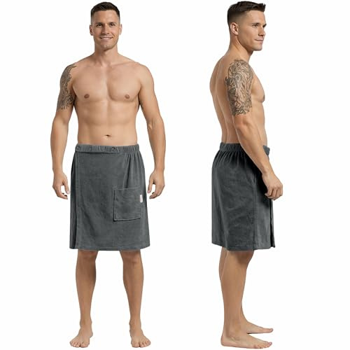 CalmySPA Leicht Frottee Saunakilt Herren - Saunahandtuch Baumwolle mit Gummizug und Knopf Saunatuch Mann Sauna Handtuch Kilt Männer Rock (Anthrazit)