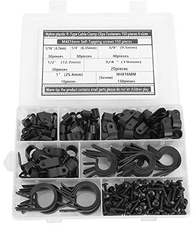 Clip fermacavi 150 pezzi con viti autofilettanti M4 x 16mm - Organizza cavi elettrici e elettronici, resistente e versatile per uso domestico e professionale
