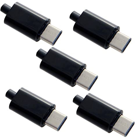 JSER 5set DIY 24pin USB 3.1 Type C USB-C Male Plug Connector SMT type with Black Housing Cover