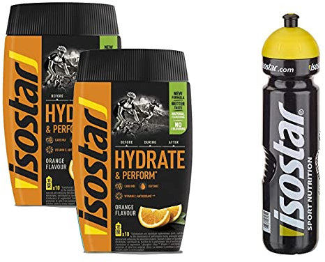 Isostar Hydrate & Perform - Orange - 2x400g Pulver | 2er Angebotspack + Original 1000ml-Trinkflasche