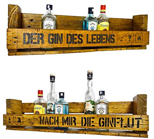 SHaBBY ViNTaGe PaLeTTeNReGaL  GIN Sprüche  Doppelpack (HxLxT: 23x8ox9,5cm) im Frachtkisten Style aus Echtholz ... Gin Rum Whisky Wein Regal Wandbar... personalisierbar