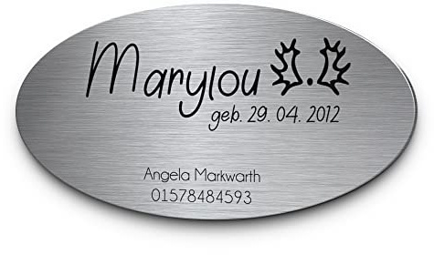 Pferdeschild mit Gravur aus Edelstahl | Namensschild Boxenschild Premium Stallschild mit Bohrlöcher oder selbstklebend 15x8 cm oval mit Brandzeichen und Motiven Ideal für den Stall Pferdebox… (D0)