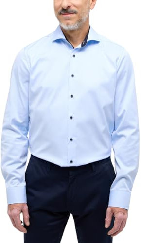 ETERNA Slim Fit Cover Hemd Langarm Haifischkragen Blickdicht Struktur Mittelblau Größe 40