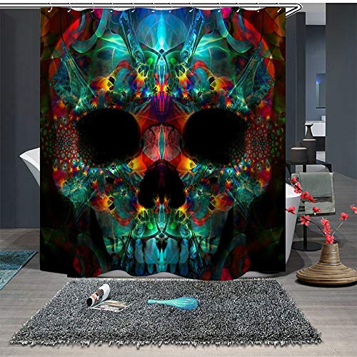 Chickw1 Anti-Schimmel & Wasserdicht Duschvorhang für Badezimmer, 3D Halloween Horror Thriller Schädel Drucken mit 12 Duschvorhangringe Waschbar Duschvorhang (180x200cm,Psychedelischer Schädel)
