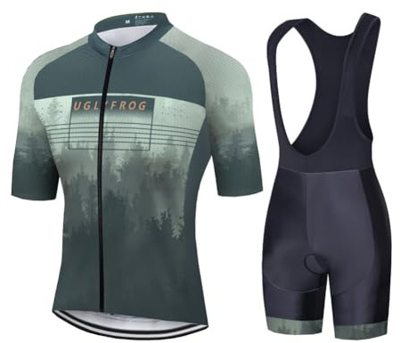 UGLY FROG Radtrikot Herren Kurzarm Fahrradbekleidung Set Outdoor Sports Radfahren Jersey + Radfahren Latzhose Shorts im Sommer
