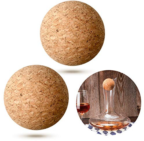 Shappy 2 Pieces Cork Ball Wooden Cork Ball Stopper for Wine Glass Decanter Stopper Replacement Wine Carafe Decanter Replacement Gift for Whiskey Champagne Bottle Holiday Party Supply (2.4 Inch/6.1 cm)