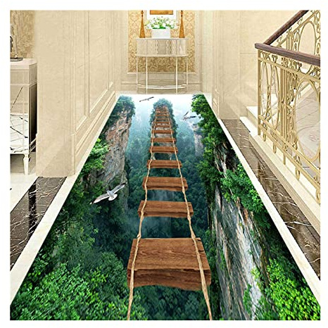 Siunwdiy Teppich läufer Flur 60X200CM, waschbar,Weiche,rutschfest Lange Korridor Teppich für Wohnzimmer,Schlafzimmer，Büro,Küche, Esszimmer - Grün 3D Canyon Hängebrücke küchenläufer