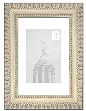 Barock-Bilderrahmen Matilde Weiß 13 x 18 cm Echtglas Antireflex 2mm Ornamente Perlenrand