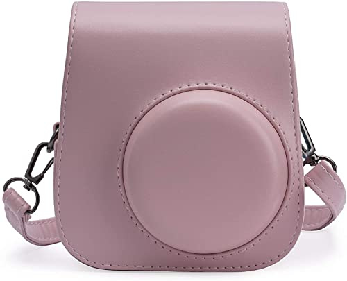 Frankmate Instant Camera Case Compatible with Fujifilm Instax Mini 12 11 PU Leather Camera Bag with Pocket and Adjustable Shoulder Strap (Pink)