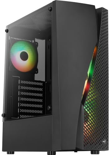 Aerocool WAVEBKV3, PC ATX Gehäuse, Gehärtetes Glas, 4xLüfter RGB 12cm, Schwarz