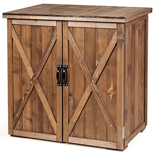 COSTWAY Garden Storage Shed, Fir Wood Outdoor Tools Cabinet with Double Doors, 75 x 55 x 70cm Compact Utility Sheds Store Box for Yard Patio Garage