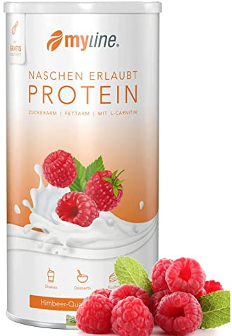 Myline Protein Shake Eiweißpulver viele Geschmacksrichtungen 400g + Maßband (Himbeer-Quark)
