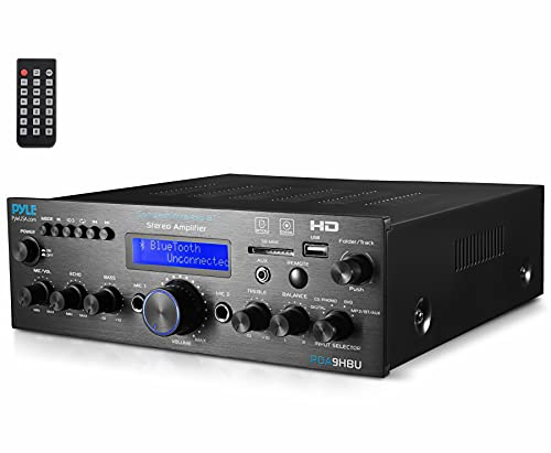 PyleUsa Wireless Bluetooth Home Stereo Amplifier - Multi-Channel 200 Watt Power Amplifier Home Audio Receiver System w/ HDMI, Optical/Phono/Coaxial,FM Radio, USB/SD, AUX, RCA,Mic in Remote - PDA9HBU.6