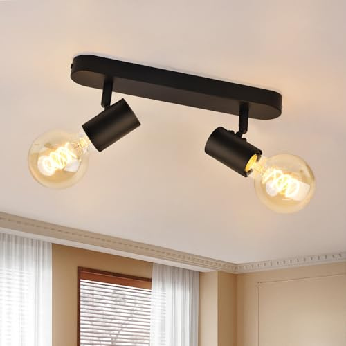 KYOTECH Deckenlampe 2 Flammig E27 Aluminium 350° Schwenkbar Max. 60W | Schwarz Modern Deckenstrahler E27 Fassung Ohne Leuchtmittel, Deckenleuchte Für Schlafzimmer, Wohnzimmer, Küche, Flur