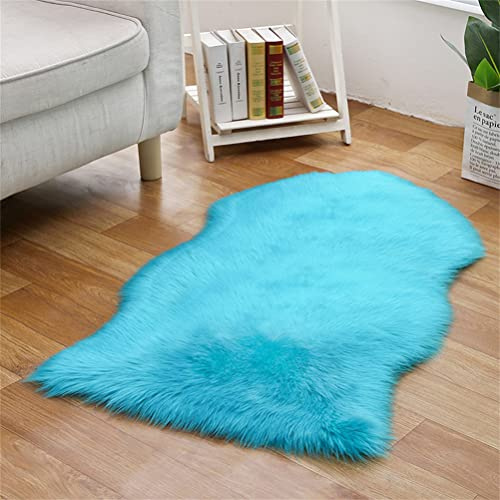 Tomifine Faux Lammfell Teppich, Kunstfell Dekofell Teppich Flauschiger Schaffell Bettvorleger für Schlafzimmer Bett oder Wohnzimmer Sofa Matte (60x90 cm,Blau 2)
