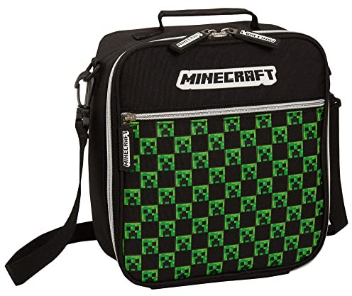 Minecraft Lunchtasche mit Reißverschlusstasche vorne, abnehmbarer Schultergurt, für Erwachsene und Kinder, Creeper, Gamer, Schule, isolierte Luchbox