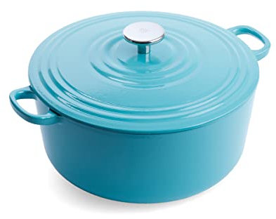 BK Bourgogne Fonte Émaillée Allemande, 24 cm/4,2 litres Cocotte avec couvercle, Dutch Oven, Rôtissoire, Marmite à feu, Induction, Lavable au lave-vaisselle, Résistant au four jusqu'à 220°C, Bleu Aqua