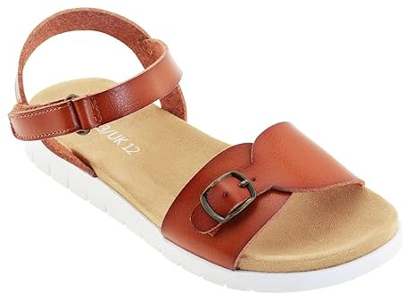 Vonair Girls Sandals Strappy Cute Flats Dress Sandals for Girls Kids Summer Shoes Open Toe with Hook Loop Size 4 Brown Big Kid