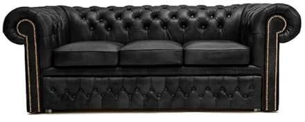 Chesterfield Original First Class Leder Schlafsofa | Sofa mit Schlaffunktion 3-Sitzer 200cm | Matt Black | Lieferzeit 2 bis 4 Wochen