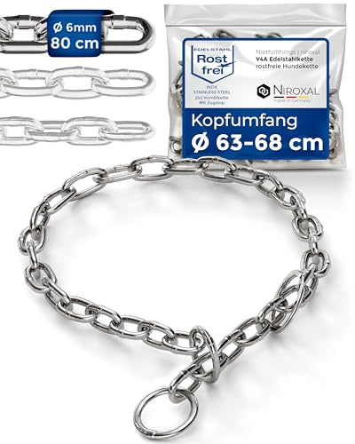 Chain Choke for Dogs with Head Circumference 63-68 cm Made of Stainless Steel V4A Dog Chain with Pull Stop Chain Collar Short Links 6 mm Thick and 80 cm Total Length