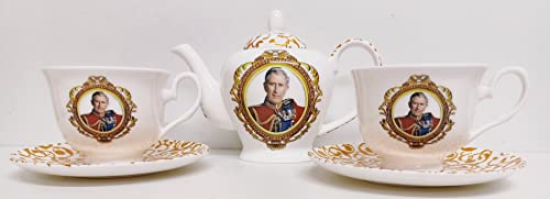 HM King Charles III Service à thé en porcelaine anglaise avec 2 tasses et 2 soucoupes