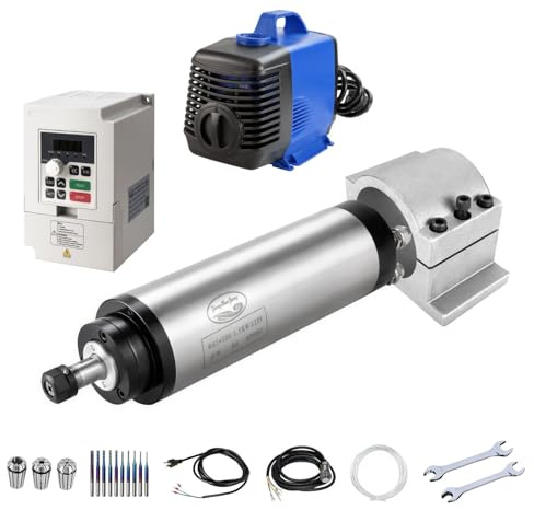 CNC Spindelmotor Kits, 220 V, 1,5 kW, 65 mm, wassergekühlter Spindelmotor, CNC Motor + 1,5 kW VFD + Klemmhalterung + Wasserpumpe + Wasserleitung + ER11 Spannzangensatz + Bohrer für CNC Fräsmaschine