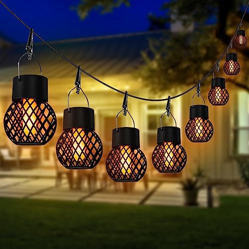 8 Pack hängende Solarleuchten im Freien wasserdicht, Mini Solar Laternen im hängend mit flackernder Flamme, Gartenbeleuchtung für Camping Weihnachten Dekoration Terrasse Gehweg