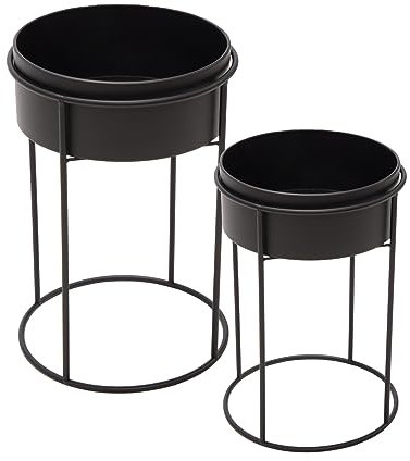 Spetebo Juego de 2 soportes de metal para macetas, color negro, para interiores, 28 y 22 cm, columna para plantas con maceta, taburete para flores, escaleras para plantas, soporte para macetas