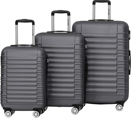 TRVLMORE Koffer Set - Kofferset 3 Teilig Hartschale - Gepäck-Sets - Hartschalenkoffer Set - Reisekoffer Set - Koffer Set 3 Stück - Luggage - Grau