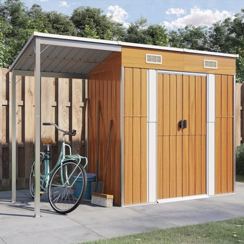 Festnight Geräteschuppen Fahrradschuppen Metall Geräteschrank Gartenhaus Fahrradunterstand Gerätehaus mit Pultdach Outdoor Schrank Gartenschuppen Garten Schuppen 277x110,5x181 cm
