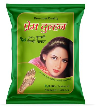 Prem Dulhan 100% Natural Henna Mehndi Powder for Hair & Body – 8.81 Ounce Long-Lasting Chemical-Free Hair Color & Treatment Perfect for Tattoos Unisex, All Hair Types (Brown, 250 Gram)