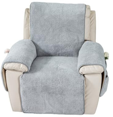 EBETA Liegesesselbezug Sesselbezug Sofa Armlehnenbezüge, Sherpa Husse für Relaxsessel Sesselschoner Sesselauflage, Schutzbezug Anti-Rutsch, Relaxsessel Bezüg (Grau, 56x207 cm)