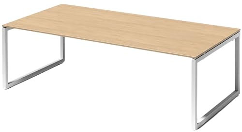 Bisley Cito Konferenztisch 240x120 cm, Tischplatte in Ahorn, O-Gestell in Weiß - Besprechungstisch & Meetingtisch, großer Chef Schreibtisch XXL-Tisch Konferenzraum Chefbüro