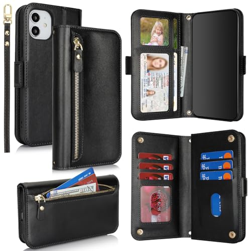 SailorTech für iPhone 11 Hülle mit Kartenfach Klapphülle für Frauen, iPhone 11 Handyhülle Handytasche Flip Brieftasche Schutzhülle mit Kartenfächern für Männer-Schwarz