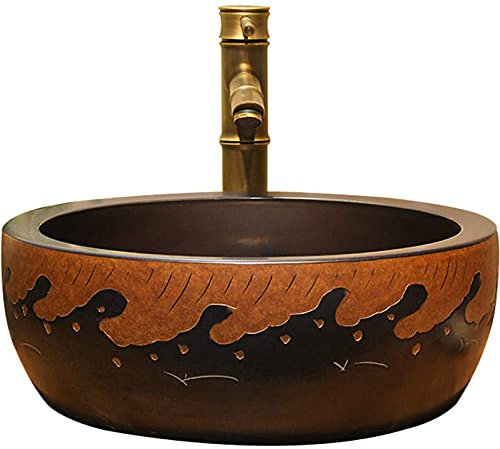 SnamicE Waschbecken, Waschtischplatte aus Keramik, handbemaltes Vintage-Waschbecken ohne Überlauf, für Waschtischunterschrank, Waschbecken im Badezimmer, B, 40 x 15 cm, F-40 x 15,F-40x15cm