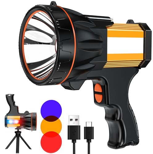 8 Modes 1000000LM Spotlight Energy Saving Function, 60 Hour Standby Time LED Flashlight, 360° Adjustable Tripod and IPX68 Waterproof for Camping Hunting Emergency Walking